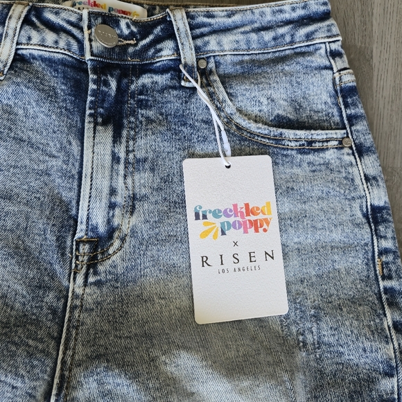 Risen Jeans Light Blue Acid Wash Distresses Flare Jeans - Picture 6 of 8